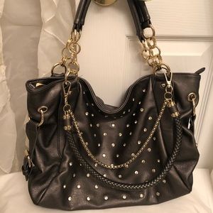 Charming Charlie Metallic Charcoal rhinestone tote